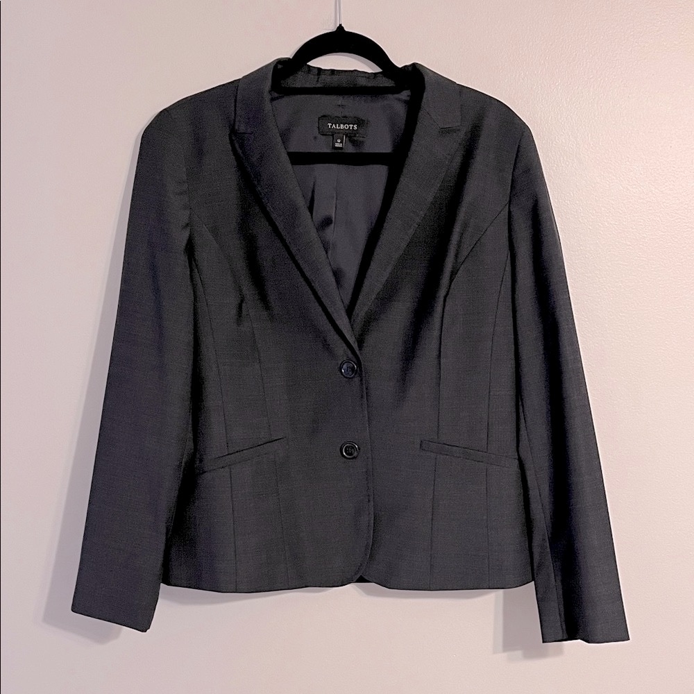 Talbots Women's Wool Blend Blazer Charcoal Grey Pockets‎ Work Business Casual